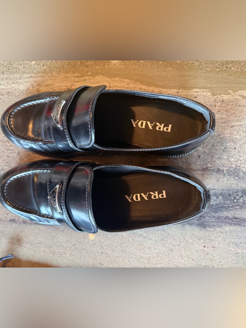 Prada Black Patent Leather Penny Loafers with Logo Plaque - Picture 3 of 5